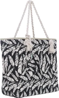 Produktbild von Große Strandtasche Shopper mit Reißverschluss - Federn schwarz-beige