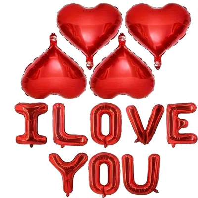 Produktbild von Folienballon Set „I LOVE YOU“ Rot Herzballons 45 cm & Buchstaben 40 cm, Metallic Glanz – Valentinstag Deko, Heiratsantrag, Verlobung, Liebeserklärung