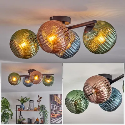 Produktbild von Cesaro Deckenlampe aus Metall/Riffelglas in Schwarz/Kupferfarben/Blau/Grün