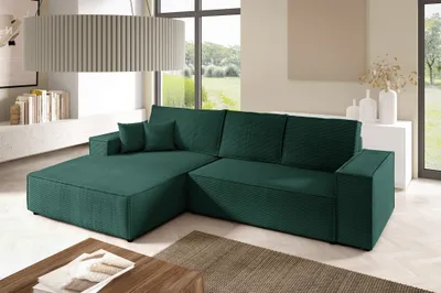 Produktbild von Ecksofa Schlafsofa CORUNIA Stoff Poso Grün Ottomane Links