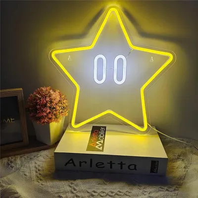 Zdjęcie produktu dla Światło LED imitujące neon, tablica z gwiazdkami, dekoracja do pokoju - 32 x 33,5 cm, napis, dekoracja ścienna - neon LED, idealna na imprezy, do baru, do pokoju dziecięcego, dla dziewczynek, na wesele, urodziny