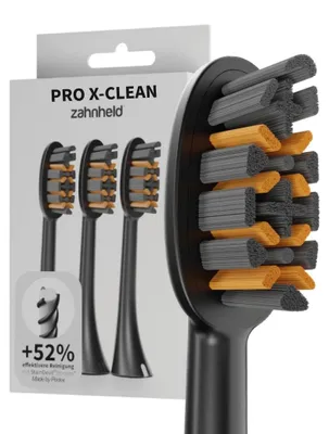 Produktbild von Zahnheld Bürstenkopf Ersatzbürsten Pro X-Clean - ideal für Gero Schallzahnbürste, 3 Stück, Schwarz, mittelharte Wechselköpfe, Schallzahnbürstenkopf