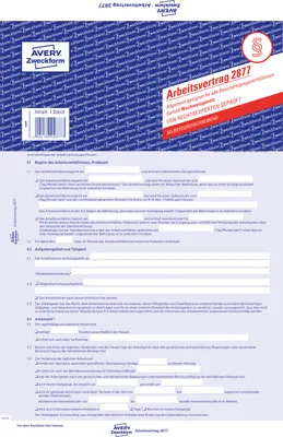 Obrázok produktu pre Avery Zweckform 2877 Pracovná zmluva, DIN A4, pre komerčných zamestnancov, modrá(T)