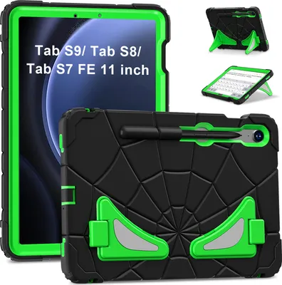 Produktbild von Schutzhülle für Samsung Galaxy Tab S9 FE/Tab S9/Tab S8/Tab S7 Hülle Robuste Stoßfeste Ständer für Kinder Jungen Schwarz Grün
