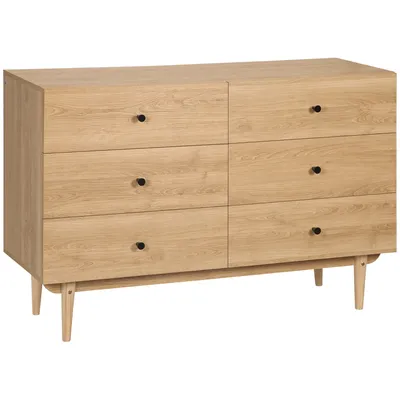 Image de Commode HOMCOM à 6 tiroirs, pieds en bois massif, 120 x 40 x 80 cm, couleur bois