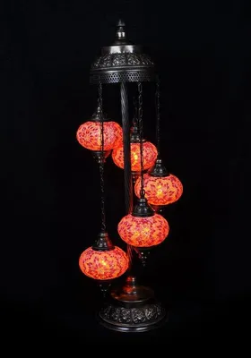 Produktbild von Türkische Mozaik Stehlampe - Handgemachte Marokkanische Lampe mit 5 Bällen in Orange - Authentisch und Einzigartig