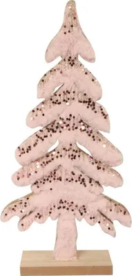 Produktbild von Weihnachtsbaum aus Holz mit rosa Fell und Pailletten