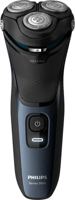 Zdjęcie produktu dla Philips 3000 series Shaver series 3000 S3134/51 Golarka elektryczna S3000, golenie na sucho i mokro, Golarka rotacyjna, Czarny, Niebieski, PowerCut blade system, Ładowanie, Zasilanie, SH30, 2 lat(a)
