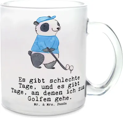 Produktbild von Mr. & Mrs. Panda Tee Tasse Panda Golfen - Transparent - Geschenk, Golf Verein, Trinkglas, Teetasse, Häferl, aus Glas, Golfplatz, Haferl, Golfturnier, spielen