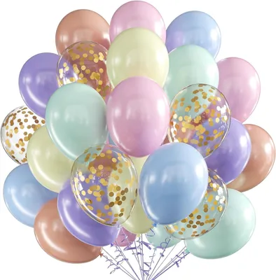 Zdjęcie produktu dla Balony lateksowe w pastelowych kolorach, 60 sztuk, średnica 30 cm, z złotym konfetti, idealne na imprezy i uroczystości