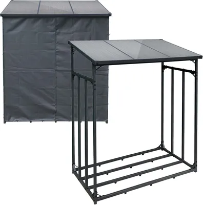 Produktbild von Zewnętrzny stojak na drewno opałowe Toboli, nośność do 2000 kg, 185 x 83 x 185 cm z pokrywą ochronną, metalowy stojak na drewno opałowe, stojak na drewno opałowe z ochroną przed warunkami atmosferycznymi