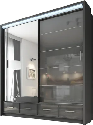 Produktbild von Moderner, geräumiger Schiebeschrank mit Spiegel für das Schlafzimmer Sycylia 203 cm Graue Fronten Halbglanz
