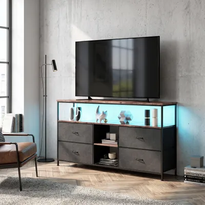 Immagine prodotto di Comodino INONEFT con 4 cassetti, contenitore con cassetto in tessuto e struttura in metallo, mobile portaoggetti con illuminazione LED, colore nero, dimensioni 108 cm