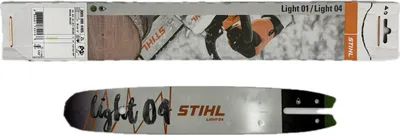 A product packaging and the product itself, a chainsaw guide bar.