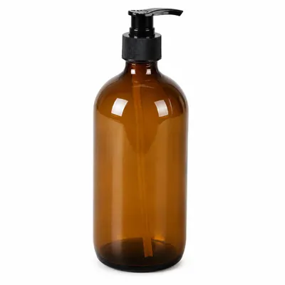 Produktbild von Nachfüllbarer Seifenspender aus Glas, 500 ml – Braune Pumpflasche mit schwarzer Dosierpumpe – Spender für Handseife, Shampoo und Lotion – Braun