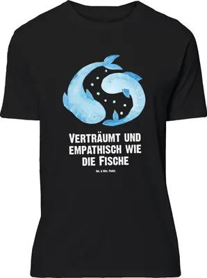 Produktbild von Mr. & Mrs. Panda Größe M T-Shirt Sternzeichen Fische - Schwarz - Geschenk, mit Spruch, Fisch, Sternbild, Geburtstag März, Februar, Shirt, Tshirt, Herren
