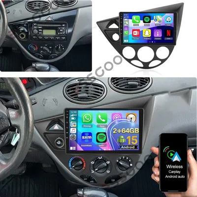 Zdjęcie produktu dla Radio samochodowe do Ford Focus MK1 (1998-2003), system Android 15, CarPlay, Android Auto, GPS, nawigacja, RDS, format 2 DIN, 9-calowy ekran dotykowy, 2GB RAM, 64GB pamięci, Bluetooth, sterowanie z kierownicy (SWC)