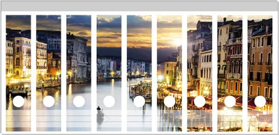 Produktbild von Wallario Ordnerrücken Sticker, selbstklebend für breite Ordner, 9 Stück, Motiv Canal Grande in Venedig am Abend mit untergehender Sonne