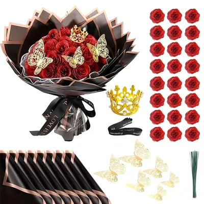 Productafbeelding van Glitter-rozenstraal - Set van 24 - DIY glitter rode rozen kunstmatig kunstrozen - Kerstmis - Verjaardag - Jubileum