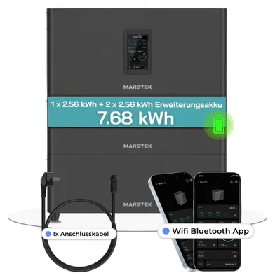 Produktbild von Speicher MARSTEK Jupiter C + Plus Solarspeicher 5,12-10,24 kWh LiFePO4 Solarakku für PV Systeme Balkonkraftwerk, IP65, 6000 Zyklen, WIFI und Bluetooth Batterie Option: 3 x Solarspeicher (7.68 kWh)