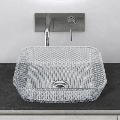 Produktbild von Mai & Mai Waschbecken Glas Aufsatzwaschbecken Glaswaschbecken Handwaschbecken Rechteckig Waschschale Oval Transparent ohne Hahnloch BxTxH 40x40x11 cm Minerva03