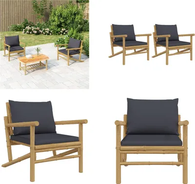 Produktbild von vidaXL Gartenstühle 2 Stk. mit Dunkelgrauen Kissen Bambus - Gartenstuhl - Gartenstühle - Outdoor Stuhl - Terrassenstuhl