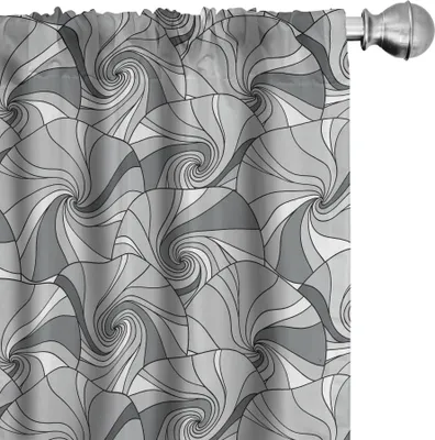 Immagine prodotto di ABAKUHAUS Tende grigie, tende, cerchi scarabocchiati con strisce sinuose Illustrazione di motivi rotondi astratti, 2 pezzi 75 x 225 cm, grigio e grigio chiaro
