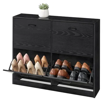 Obrázok produktu pre Skriňa na topánky s 4 dvierkami | Čierna | 105,5 x 24 x 82,7 cm