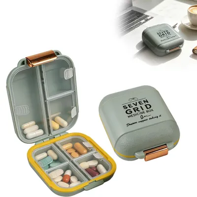 Zdjęcie produktu dla Pudełko na tabletki, organizer na 7 dni, małe, do podróży, pojemnik na leki, pojemnik na tabletki, wykonane z ABS, wymiary: 90x70x35 mm