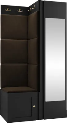 Produktbild von MIRJAN24 Garderoben-Set Orion Ramiro XXVI, Kleiderschrank, Schuhschrank, Kleiderhakenbrett, 7x Paneel 42x42, Spiegel, 6 Kleiderhaken, Metallgriffe (Farbe: Schwarz, Manila 04)