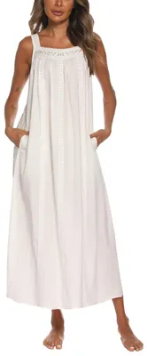 Imagen del producto de Camisones de algodón para mujer marca YOZLY, con bordado, sin mangas y con bolsillo