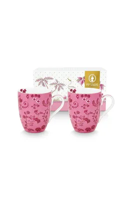 Produktbild von PIP STUDIO Jolie Flowers Pink Becher Large 350ml Set2