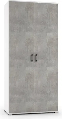 Produktbild von Mehrzweckschrank Dabalor, Linearschrank mit 2 Flügeltüren, Kleiderschrank mit 4 verstellbaren Einlegeböden, Modernes Schuhregal, 100%  Italy, 90x45h195 cm, Beton und Weiß