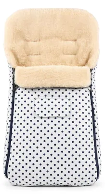 Productafbeelding van Baby-Joy® Voetenzak KAI XL, 105 cm, wol van schapen, wintervoetenzak voor kinderwagen, geschikt voor kinderen van 6 maanden tot 3 jaar - Kleur: 54, wit met zwarte stipjes, AI-gegenereerde afbeelding