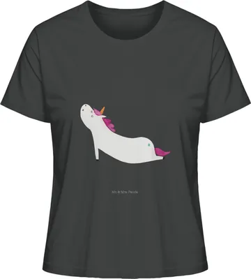 Produktbild von Mr. & Mrs. Panda Shirt Damen Einhorn Yoga Größe XL - Anthrazit - Geschenk, Unicorn, Mit Print, Einhörner, Oberteil, Spruch, Namaste, Sport, Lustig, T-Shirt