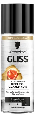 Obrázek produktu pro Schwarzkopf Total Repair Reflex-Glanz-Kur, Vlasové sérum, 150 ml, Ženy, Poškozené vlasy, Suché vlasy, Vyhlazující, Aqua (Water, Eau), Alcohol denat., Trisiloxane, Polyquaternium-37, Hydrolyzed Keratin, Combretum...