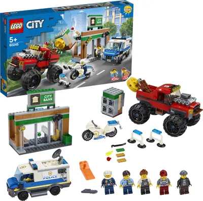 Produktbild von LEGO 60245 City Raubüberfall mit dem Monster-Truck, Spielzeug mit Polizei-Auto, Motorrad, Van und Bankgebäude, Konstruktionsspielzeug ab 5 Jahre