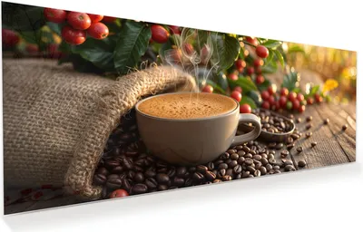 Produktbild von Glasbild 125x50cm in XXL für Wohnzimmer, Schlafzimmer Motiv Kaffeeerntemorgen