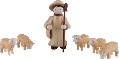 Produktbild von Thiel-Figuren Hirte mit 5 Schafen - natur (6cm) von Romy Thiel