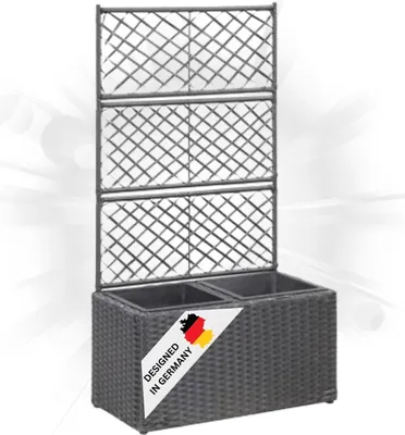 Produktbild von DELUKE® Rankkasten Pflanzgefäß ELOT aus Rattan Schwarz | 2 Töpfe | 58x30x107cm | Hochbeet mit Rankgitter Pflanzkasten Balkon Terrasse Blumenkasten Pflanzkübel mit Rankhilfe