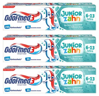 Produktbild von Odol med3 Zahnpasta Junior Zahn mit Fluorid von 6 bis 13 75ml 3er Pack