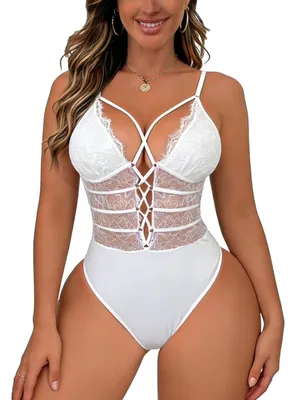 Produktbild von Buitifo Damen y Body Ein Stück Babydoll Dessous Spitze Teddy Negligee(White,L)