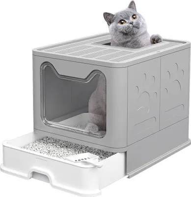 Produktbild von Katzentoilette Katzenklo mit ausziehbarer Schale,faltbar Katzenklo 51x41x38cm Grau