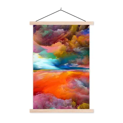 Produktbild von MuchoWow® Textilposter Gemälde - Ölgemälde - Abstrakt - Wolken 120x180 cm mit holzfarbenen Rahmen - Textil-Plakat