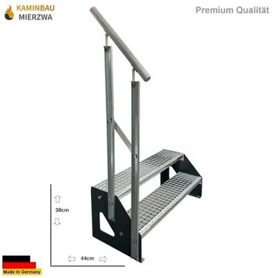 Produktbild von Freistehende Stahl- Wangen Treppe 2 Stufen und Geländer Verzinkt / Wangen Anthrazit / Geländer Links - (L x B x H) 44cm x 100cm x 38cm
