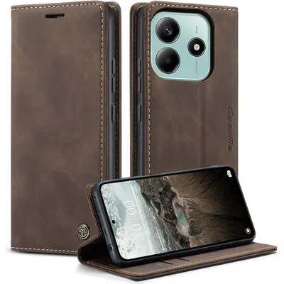 Image de Étui de protection rabattable en cuir pour Xiaomi Redmi Note 14 5G, avec porte-cartes, fonction support et motif café