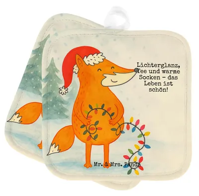 Produktbild von Mr. & Mrs. Panda Topflappen Fuchs Weihnachten Design - Weiß - Geschenk, Topfuntersetzer, Heiligabend, topfhalter, Weihnachtsmann, Winter, Set, Nikolaus, Ofenlappen