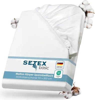 Produktbild von SETEX Molton Köper Matratzenschutz, 90 x 200 cm, Matratzenschoner aus 100 % Baumwolle, Basic, Weiß