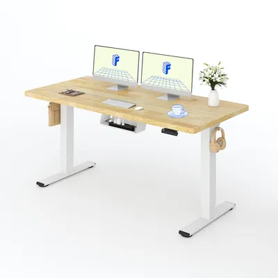 Productafbeelding van FLEXISPOT verstelbaar bureau, 160x80 cm, tafelblad van 25 mm rubberhout, 2 motoren, draagvermogen 120 kg, 4 geheugenstanden, wit