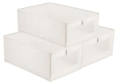 Produktbild von 3 Aufbewahrungsboxen aus Stoff mit Sichtfenster, 40 x 27 x 17 cm, faltbar, Kleiderschrank-Organizer, Aufbewahrungskorb für